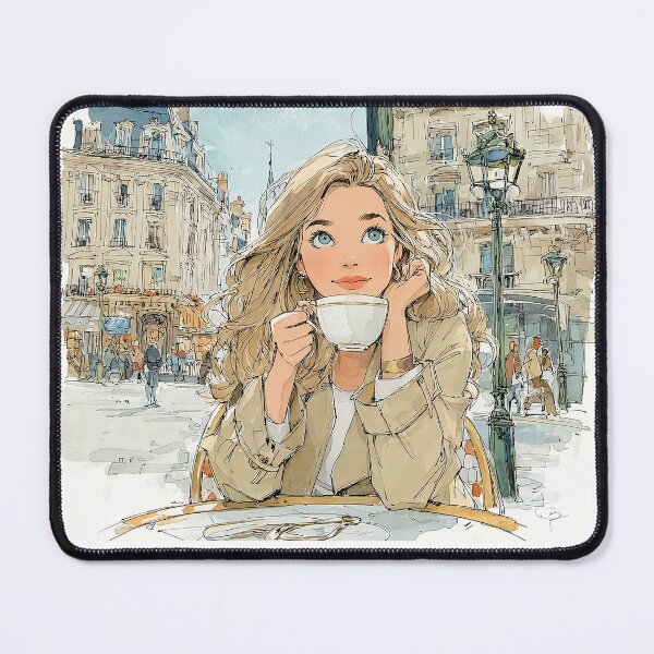 Item preview, Paris Cafe Scene - Girl Drinking Coffee Illustration designed and sold by Banal25.