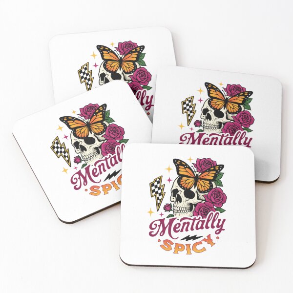 Item preview, Mentally Spicy — Edgy Butterfly Skull Floral Typography designed and sold by Colorful-Garden.