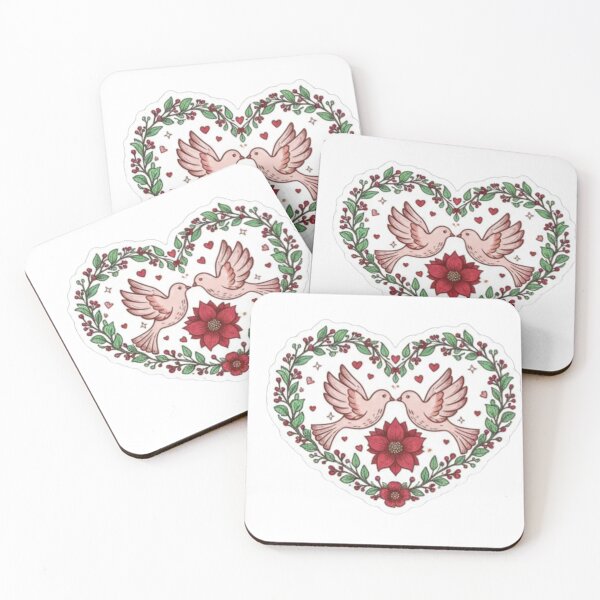 Item preview, Whimsical Love Birds Folk Heart. Cottagecore Dove Heart Illustration designed and sold by ZyVoAli.