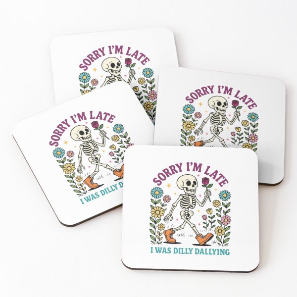Item preview, Sorry I’m Late Dilly Dallying — Funny Skeleton Floral Illustration designed and sold by Colorful-Garden.