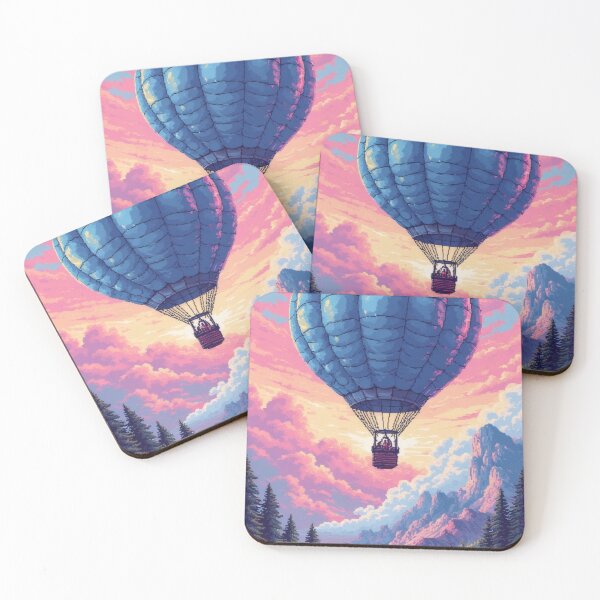Item preview, Hot air balloon adventure in a pixel art landscape designed and sold by Mianku | Für das Leben.