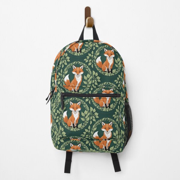 Item preview, Cute Happy Fox Vector Design on Dark Green Background – Adorable Woodland Animal Art designed and sold by cheekylorns.