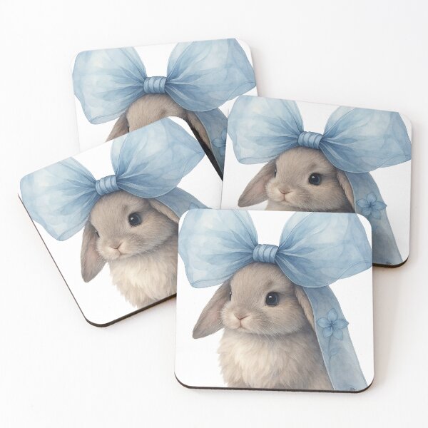 Item preview, Cute Bunny with Blue Bow – Kawaii Pastel Plush Illustration designed and sold by artbaby30.