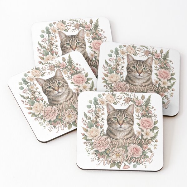 Item preview, Bloom Where You Are Planted Floral Wreath Cat designed and sold by Quillway.