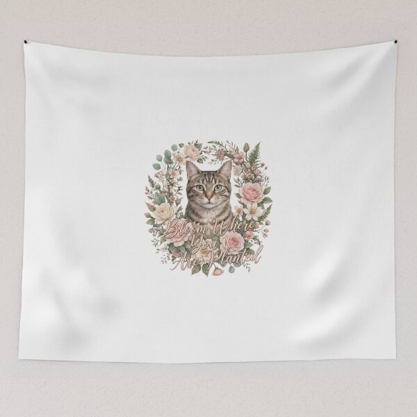 Item preview, Bloom Where You Are Planted Floral Wreath Cat designed and sold by Quillway.