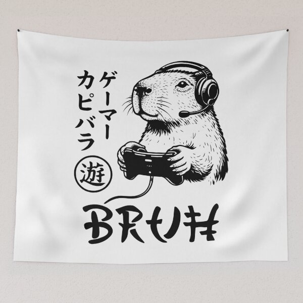 Item preview, Capybara Gamer Bruh Japanese Art Style Manatee - Vintage Ink Wash designed and sold by gunaone-design.