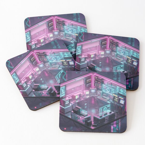 Item preview, sometric Cyberpunk Neon Gamer Room with Retro Tech designed and sold by Vertex Vision Studio.