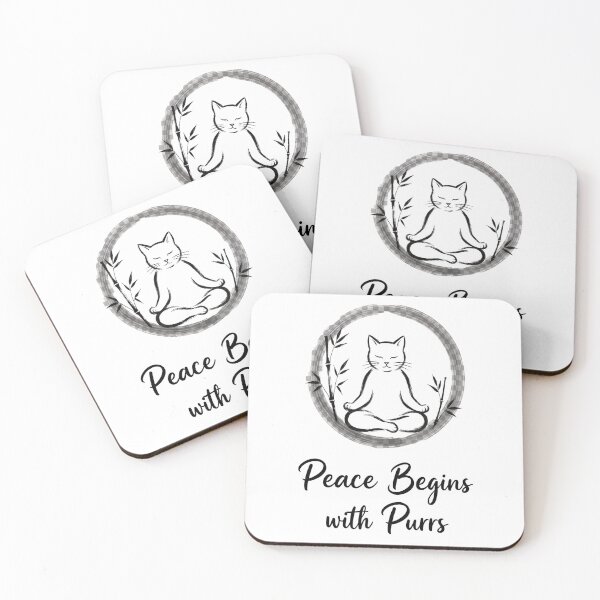 Item preview, Minimalist Zen Cat with Peace Begins with Purrs  designed and sold by Quillway.