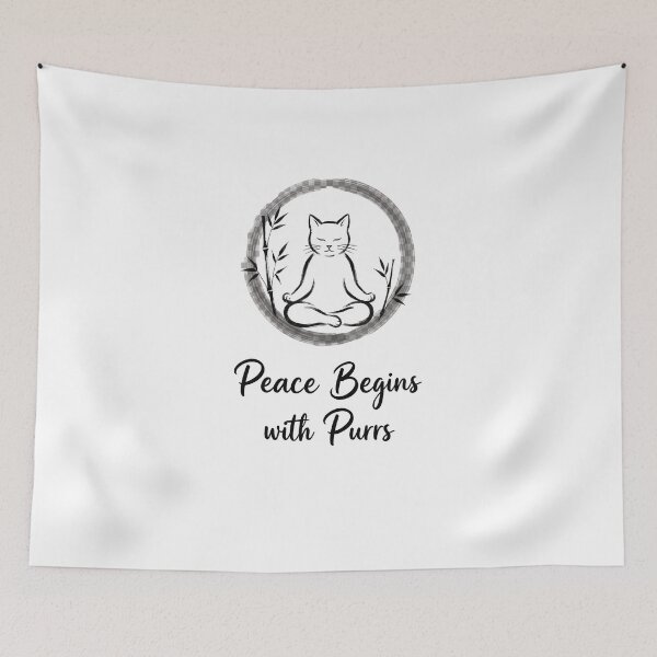 Item preview, Minimalist Zen Cat with Peace Begins with Purrs  designed and sold by Quillway.