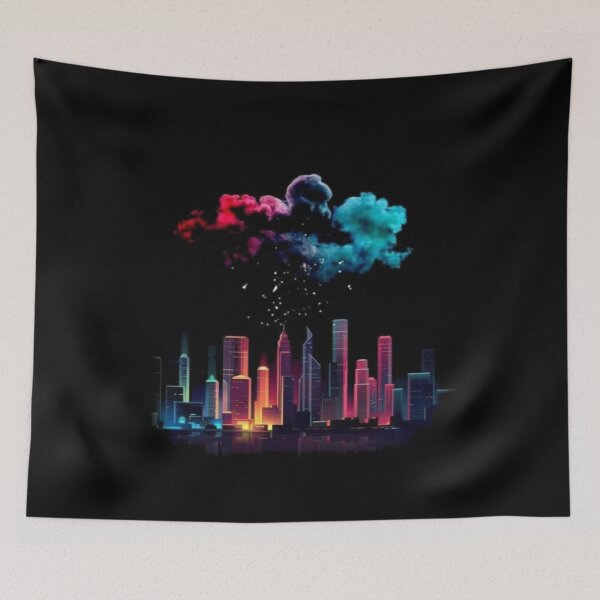 Item preview, Drawing of urban neon cityscape design  designed and sold by NivyasArtistry.