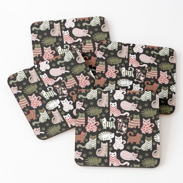 Item preview, Modern graphic cats doodle black, red and olive green designed and sold by pholiumsigma_design.