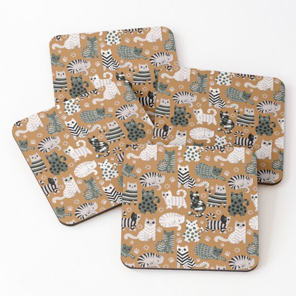 Item preview, Modern graphic cats green and caramel designed and sold by pholiumsigma_design.