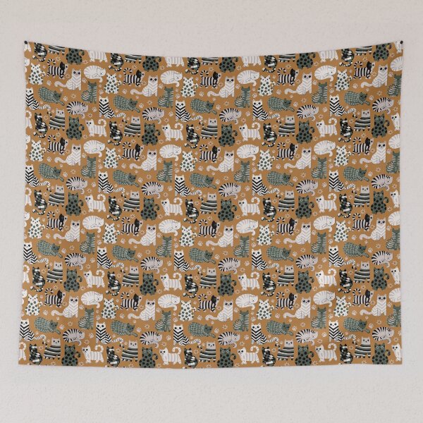 Item preview, Modern graphic cats green and caramel designed and sold by pholiumsigma_design.