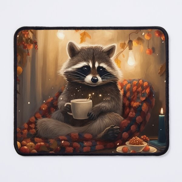 Item preview, Cozy Autumn Raccoon Drinking Coffee Hygge Fall Aesthetic designed and sold by naughty-raccoon.