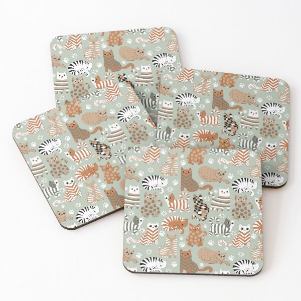 Item preview, Modern graphic cats doodle sage and brown designed and sold by pholiumsigma_design.