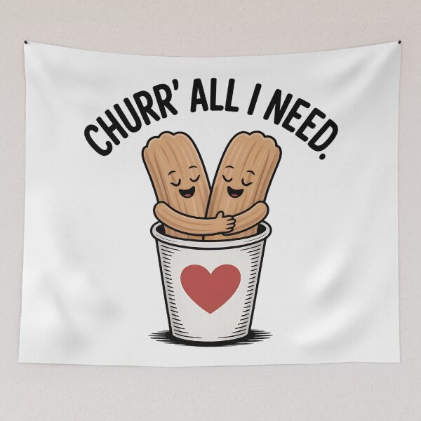 Item preview, Churr’ All I Need – Cute Hugging Churros Cartoon Dessert Illustration designed and sold by VividOrganica.