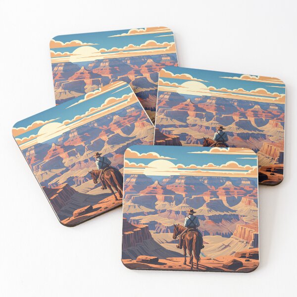Item preview, Golden Hour at the Grand Canyon – Cowboy on Horseback Vintage Poster designed and sold by Pattern-Parade.
