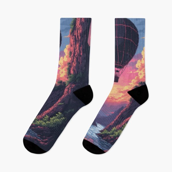 Item preview, Hot air balloon over deep canyon (pixel art) designed and sold by Mianku | Für das Leben.
