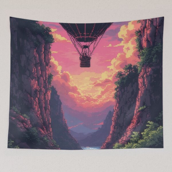 Item preview, Hot air balloon over deep canyon (pixel art) designed and sold by Mianku | Für das Leben.