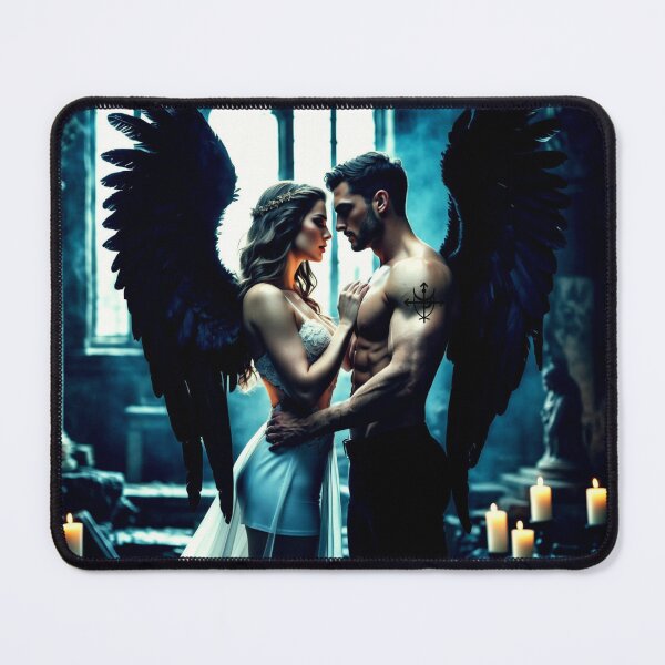Item preview, dark angel couple – fallen love – gothic romance art designed and sold by Traumrausch.