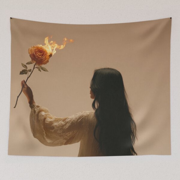 Item preview, Woman holds burning rose in studio designed and sold by anytka.