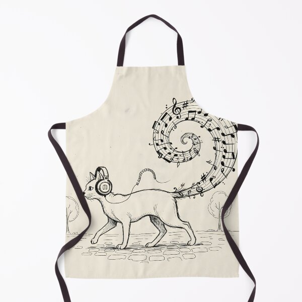 Item preview, Whimsical line art cat wearing headphones with spiral music note tail designed and sold by homydesign.