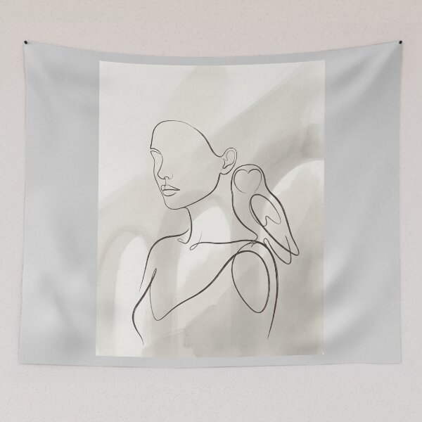 Item preview, Modern Line Art Human Form with Owl — Prague Solstice Glow, Minimalist Wall Art designed and sold by FixwellStudio.