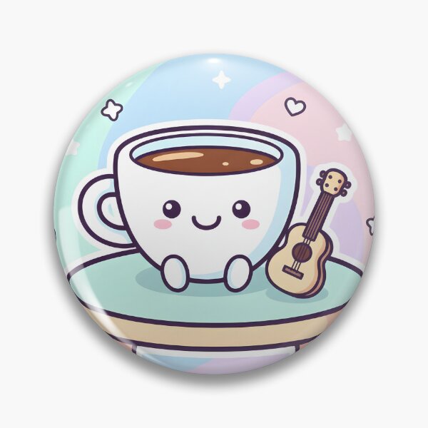 Item preview, Adorable coffee cup character with ukulele on a pastel background designed and sold by homydesign.