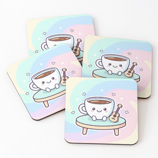 Item preview, Adorable coffee cup character with ukulele on a pastel background designed and sold by homydesign.
