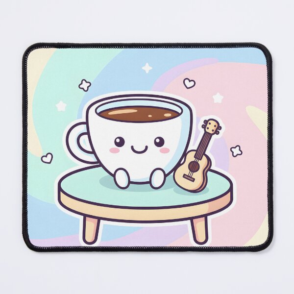 Item preview, Adorable coffee cup character with ukulele on a pastel background designed and sold by homydesign.