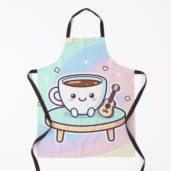 Item preview, Adorable coffee cup character with ukulele on a pastel background designed and sold by homydesign.