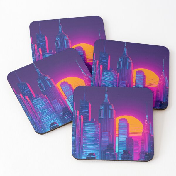 Item preview, NYC Neon Skyline Retro Sun Reflections designed and sold by SkylineVistas Designs.