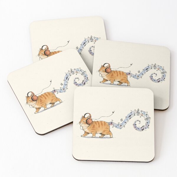 Item preview, Whimsical orange tabby cat wearing headphones with musical note tail designed and sold by homydesign.