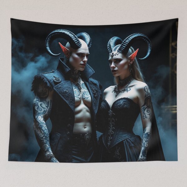Item preview, demon couple – dark gothic lovers – infernal elegance art designed and sold by Traumrausch.
