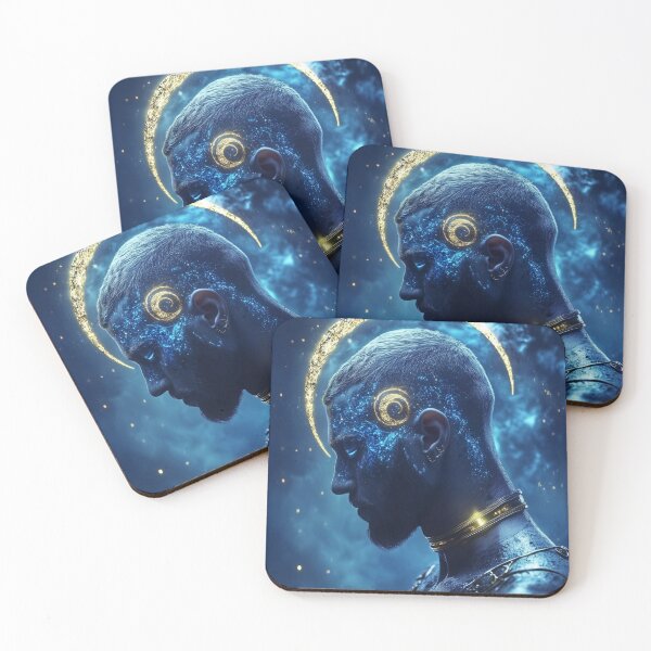 Item preview, Moonborne Silence | Celestial Divine Masculine Portrait in Gold & Blue designed and sold by VisionaryVeils.