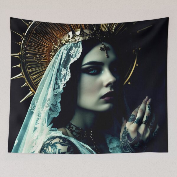 Item preview, gothic madonna – dark sacred queen – baroque veil art designed and sold by Traumrausch.
