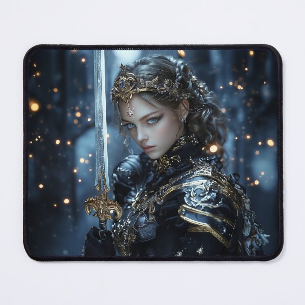 Item preview, Queen of Starlit Steel | Divine Feminine Warrior Portrait in Midnight & Gold designed and sold by VisionaryVeils.