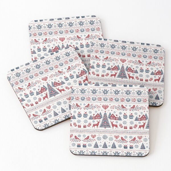 Item preview, Nordic Christmas Village Pattern | Scandinavian Winter Folk Art Print designed and sold by Shoppersoul.