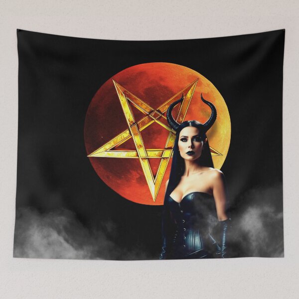Item preview, dark demon priestess – pentagram moon – dark fantasy art designed and sold by Traumrausch.