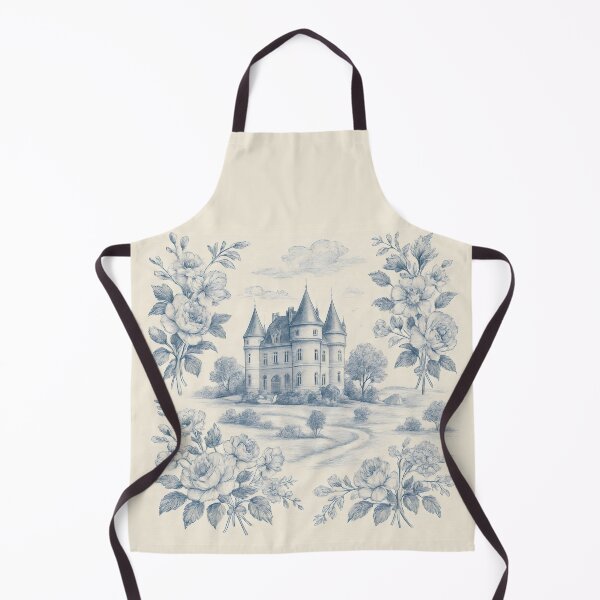 Item preview, Blue Ink Castle with Floral Frame – Vintage Toile Landscape designed and sold by SplashTastic.