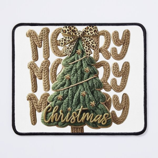 Item preview, Knitted Merry Christmas Tree With Leopard Bow designed and sold by Adronia.