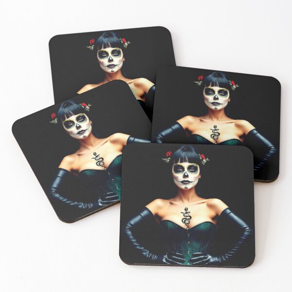 Item preview, dia de los muertos woman – dark green corset – gothic sugar skull art designed and sold by Traumrausch.