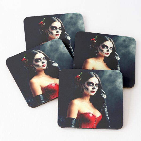 Item preview, dia de los muertos woman – red corset gothic – elegant sugar skull art designed and sold by Traumrausch.