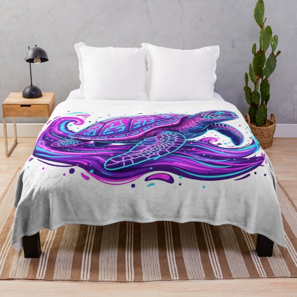 Item preview, Neon Sea Turtle with Electric Waves in Vibrant Purple and Cyan designed and sold by zoughlal.