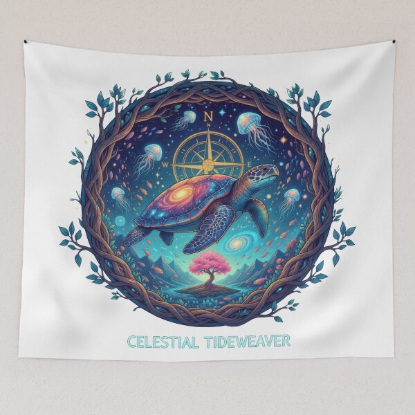 Item preview,  Celestial Sea Turtle with Cosmic Compass Galaxy Shell and Mystical Tree designed and sold by zoughlal.