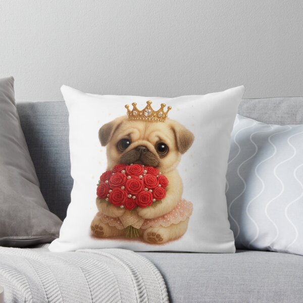 Item preview, Royal Pug with Crown and Red Roses – Cute Luxury Dog Illustration designed and sold by artbaby30.