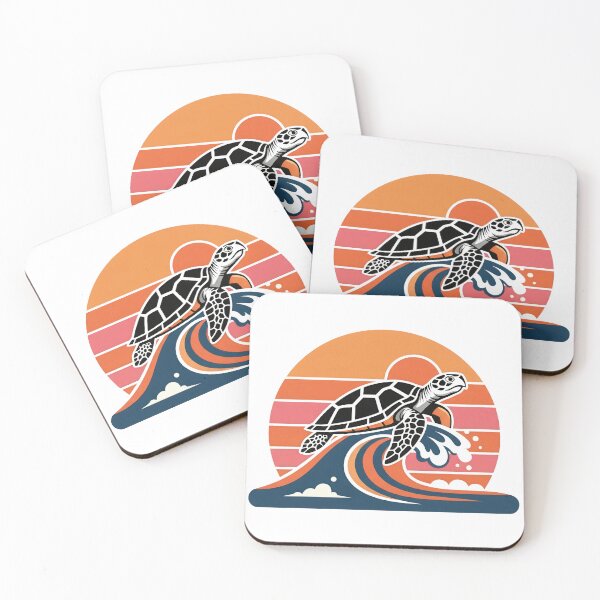 Item preview,  Retro Sunset Sea Turtle Riding Wave in Vintage 70s Stripes designed and sold by zoughlal.