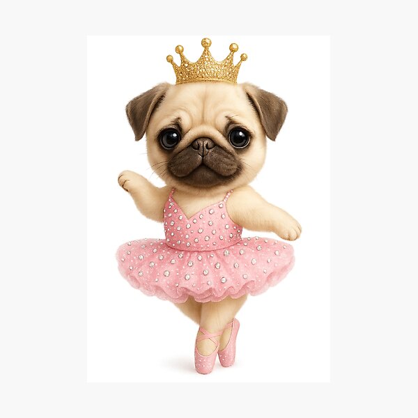 Item preview, Ballet Pug Princess with Crown – Cute Luxury Kawaii Illustration designed and sold by artbaby30.