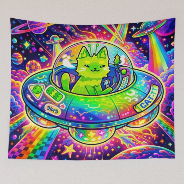 Item preview, Cosmic Cat Commander Kawaii Fishing Cat Alien UFO Abduction  designed and sold by zuzzelek44.