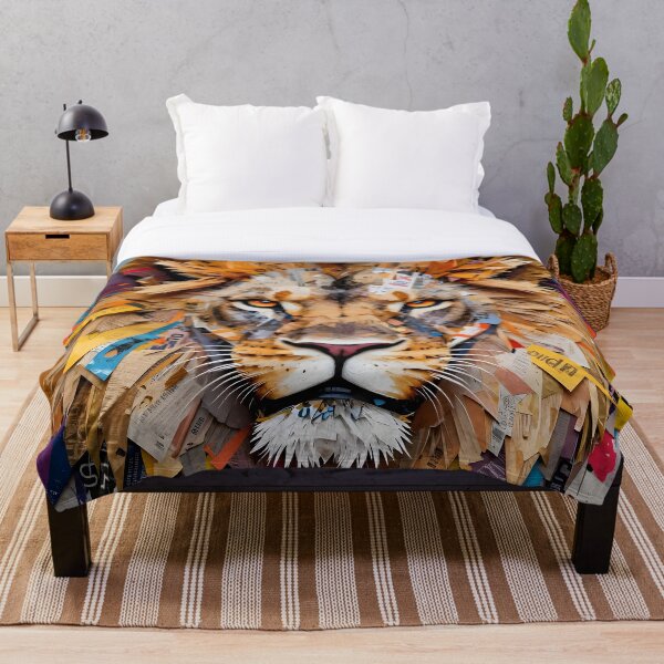 Item preview, Colorful Lion – 3D Paper Collage with Gold Leaf Accents designed and sold by MagicalArch.